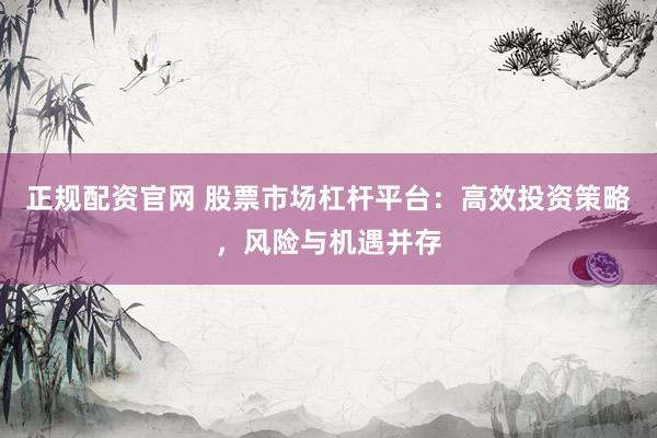 正规配资官网 股票市场杠杆平台：高效投资策略，风险与机遇并存