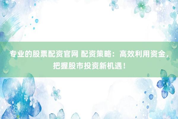 专业的股票配资官网 配资策略：高效利用资金，把握股市投资新机遇！