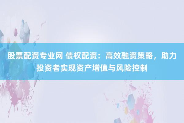 股票配资专业网 债权配资：高效融资策略，助力投资者实现资产增值与风险控制