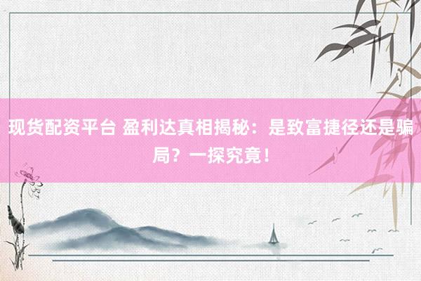 现货配资平台 盈利达真相揭秘：是致富捷径还是骗局？一探究竟！