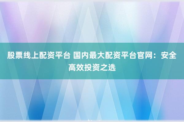 股票线上配资平台 国内最大配资平台官网：安全高效投资之选