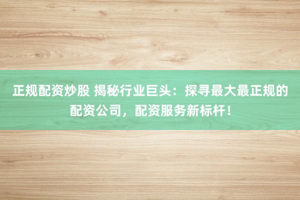 正规配资炒股 揭秘行业巨头：探寻最大最正规的配资公司，配资服务新标杆！