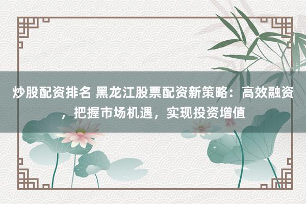 炒股配资排名 黑龙江股票配资新策略:高效融资,把握市场机遇,实现投资增值