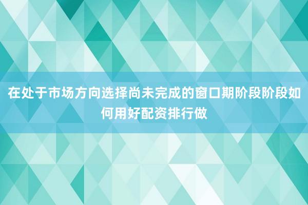 在处于市场方向选择尚未完成的窗口期阶段阶段如何用好配资排行做