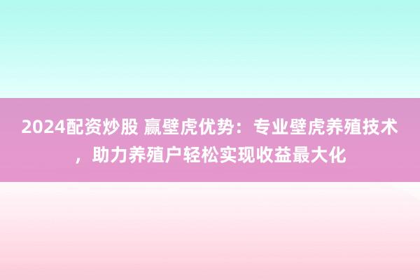 2024配资炒股 赢壁虎优势：专业壁虎养殖技术，助力养殖户轻松实现收益最大化