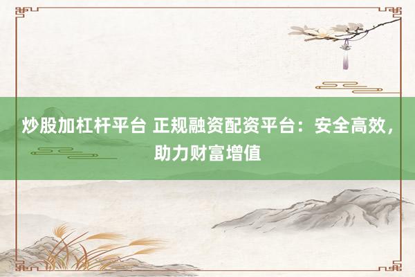 炒股加杠杆平台 正规融资配资平台：安全高效，助力财富增值