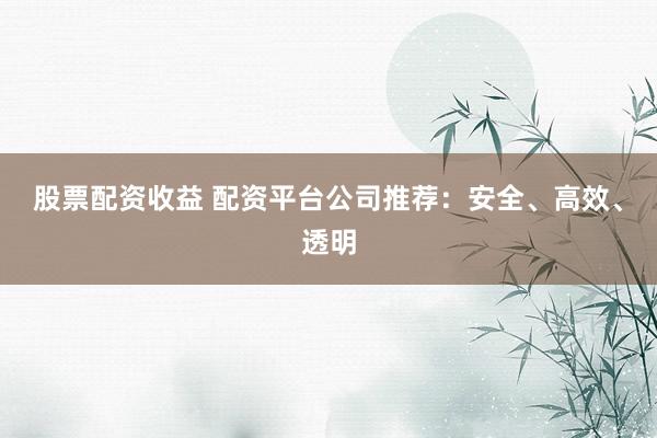 股票配资收益 配资平台公司推荐：安全、高效、透明